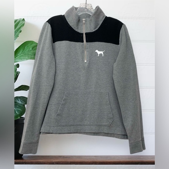 PINK Victoria's Secret Tops - PINK Victoria's Secret Perfect Quarter Zip Sweatshirt Grey Logo Top Size M